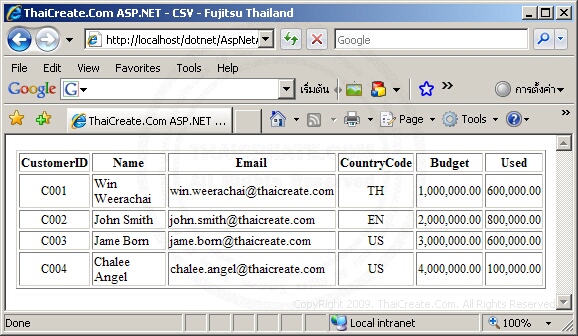 ASP.NET CSV DataSet ASP.NET CSV DataSet