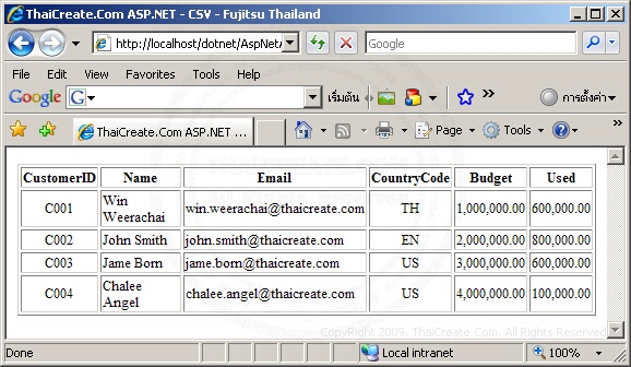 ASP.NET CSV DataTable