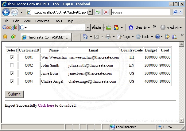 ASP.NET CSV
