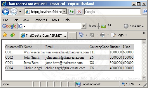 ASP.NET DataGrid Control