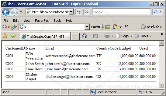 ASP.NET DataGrid Control