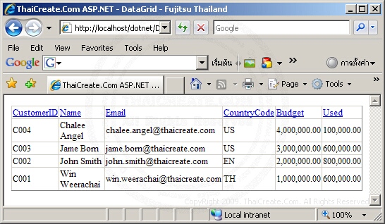 ASP.NET DataGrid Control