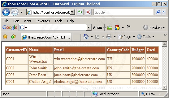 ASP.NET DataGrid Control