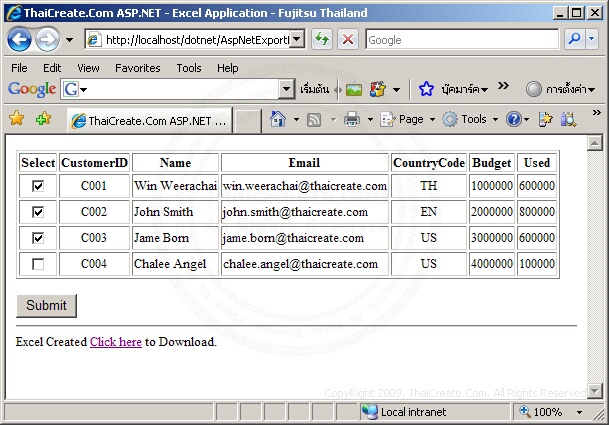 ASP.NET Excel