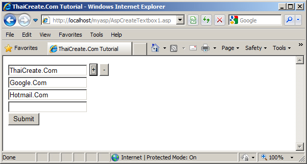 ASP Create Dynamic Textbox
