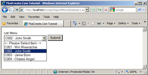 ASP DropDownList/List Menu From Database ASP DropDownList/List Menu From Database