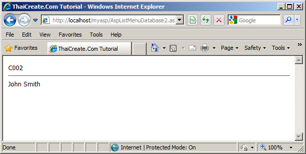 ASP DropDownList/List Menu From Database ASP DropDownList/List Menu From Database