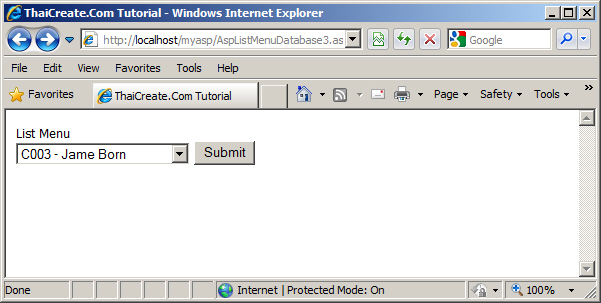 ASP DropDownList/List Menu From Database ASP DropDownList/List Menu From Database