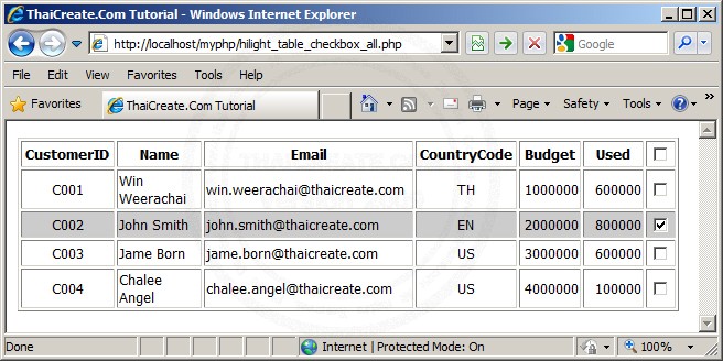JavaScript Mark all the Checkbox and Background Color the Table After Checked Checkbox JavaScript Mark all the Checkbox and Background Color the Table After Checked Checkbox