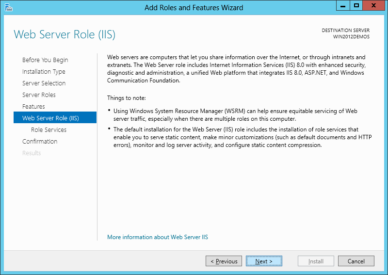 IIS8 and Windows Server 2012