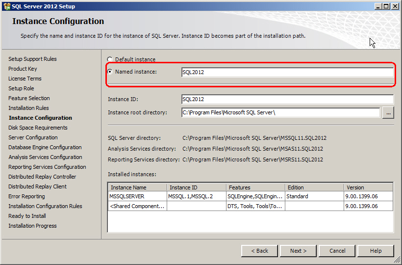 SQL Server 2012 Install with instance