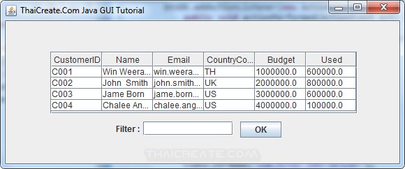 Java GUI JTable - Filter Data in JTable Java GUI JTable - Filter Data in JTable