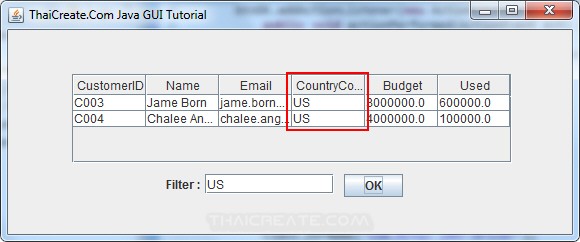 Java GUI JTable - Filter Data in JTable