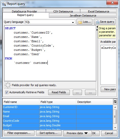 iReport Create Parameters and Pass Variable