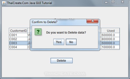 Java GUI Delete data in Database