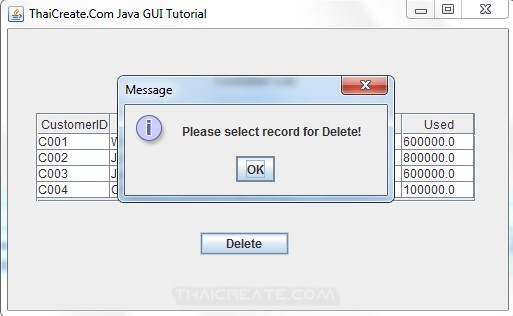 Java GUI Delete data in Database