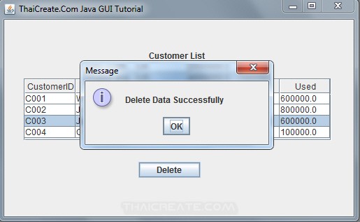 Java GUI Delete data in Database