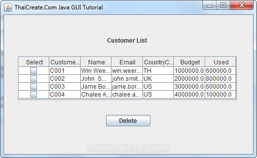 Java GUI Delete Multiple Records using Checkbox