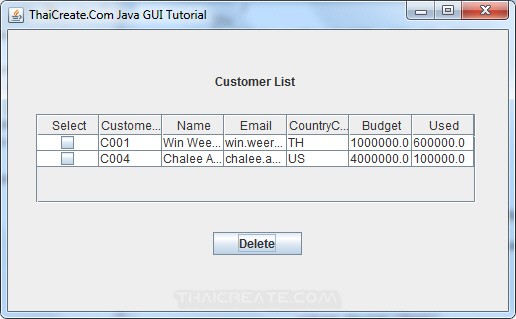 Java GUI Delete Multiple Records using Checkbox