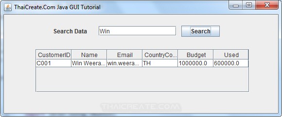 Java GUI Search Data from Database
