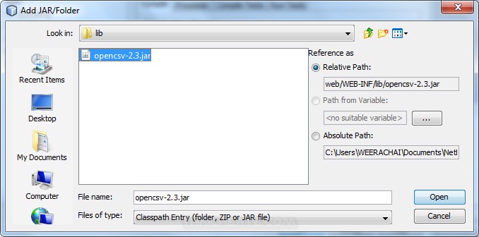 JSP and Netbeans JSP Include Adding external Jar Library