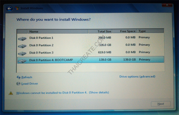 Install OS Windows Boot Camp