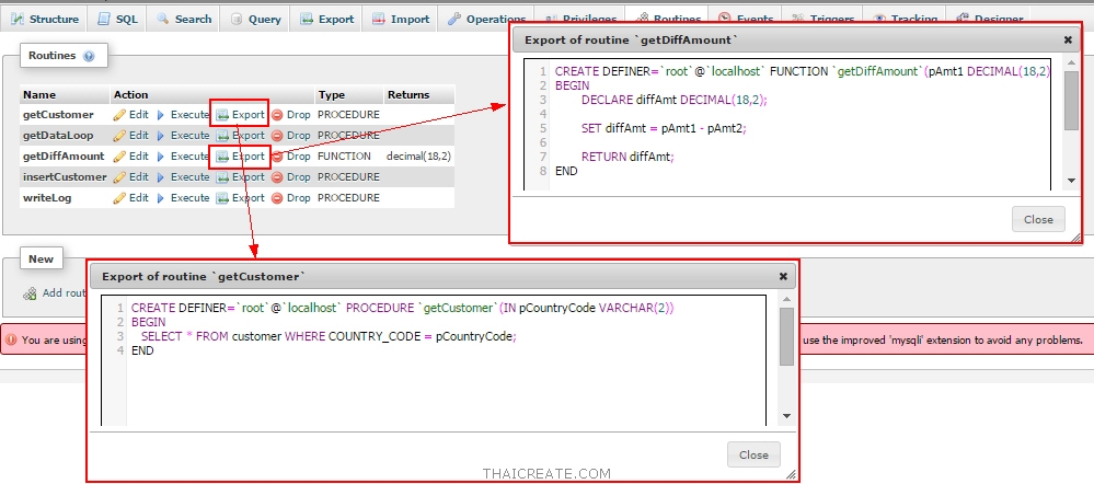  Export/Import : Stored Procedure, View, Function, Trigger บน MySQL