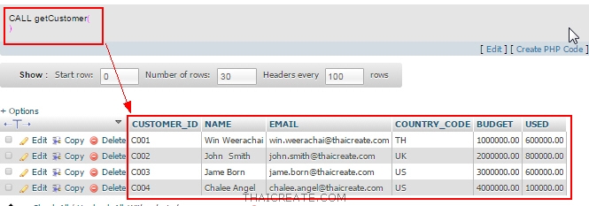 Stored Procedure บน MySQL