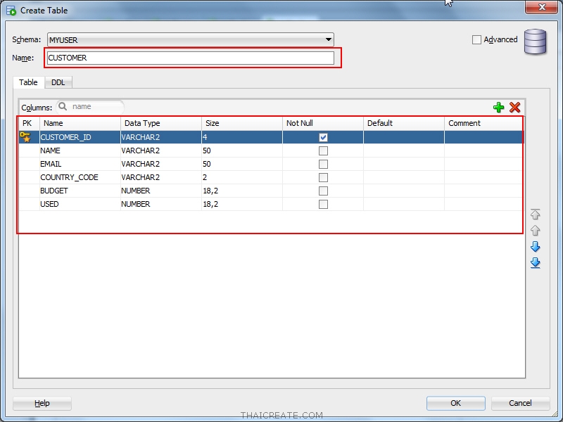 Oracle Database Create Table 