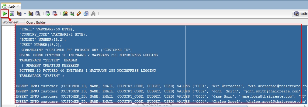 Oracle Database Create Table 