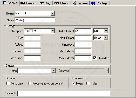Oracle Create Table