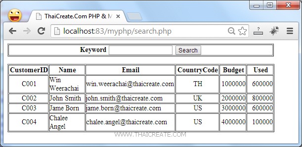 PHP MySQL Search Data Record (mysqli)