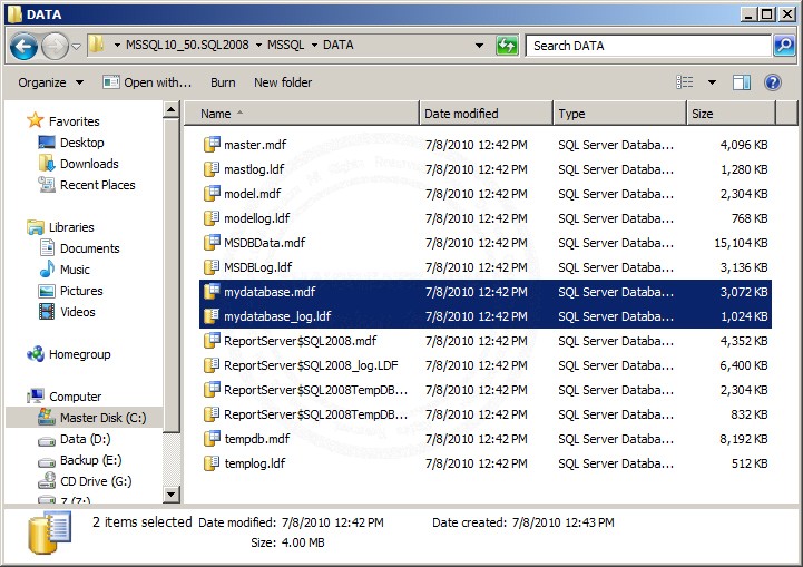 SQL Server  2008 Restore/Import