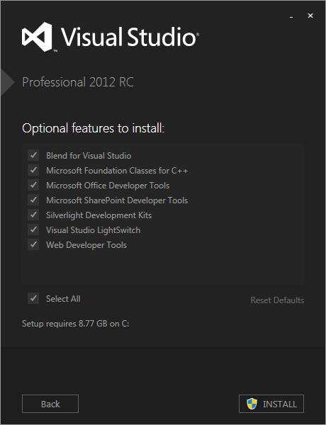 Install Visual Studio 2012