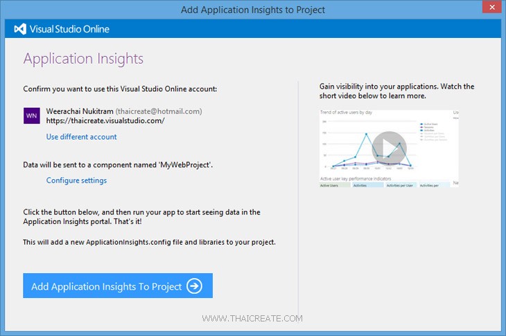 Visual Studio Insight ตอนที่ 7 : การใช้งาน Application Insights บน Visual Studio Online การ ...
