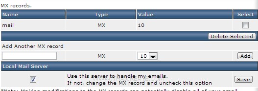 Direct Admin : MX Records