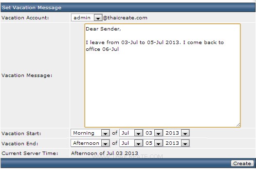Direct Admin : Vacation Messages