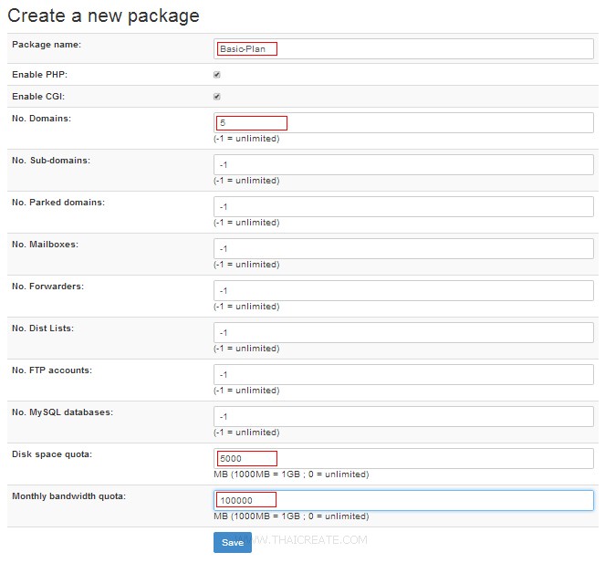 Zpanel Package User Account