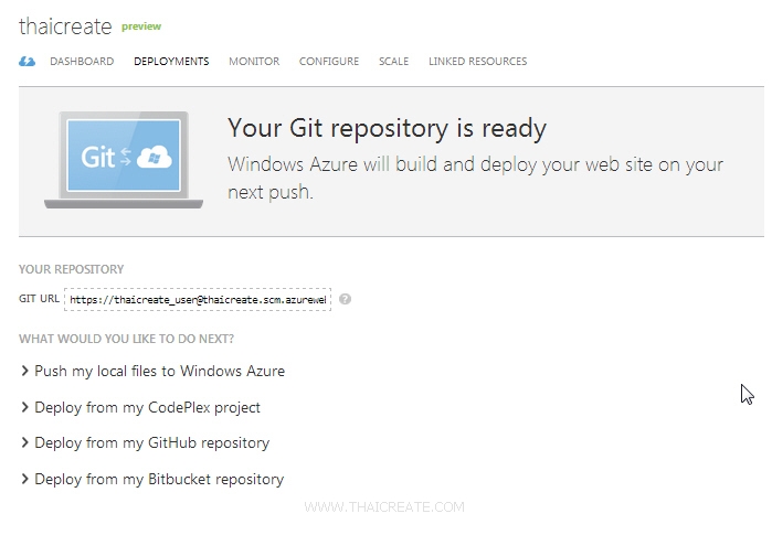 Windows Azure การ Deploy Application Git
