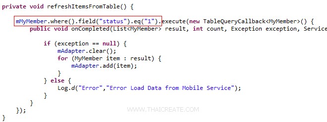 Android Azure Mobile Services Read Data Table Where