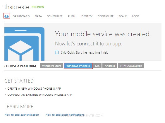 CreateWindows Phone(WP) Mobile Services Visual Studio