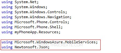 Windows Phone(WP) Mobile Services Create Table