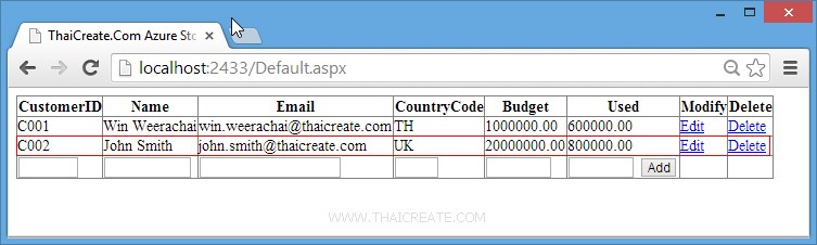 How to use .NET (ASP.Net) Add Entity to a Table Storage