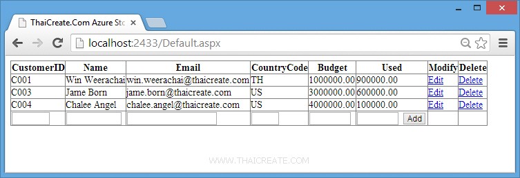 How to use .NET (ASP.Net) Delete Entity in Table Storage 