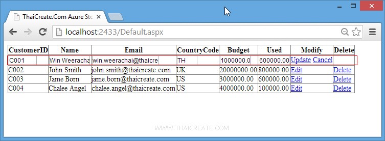 How to use .NET (ASP.Net) Update Entity in Table Storage