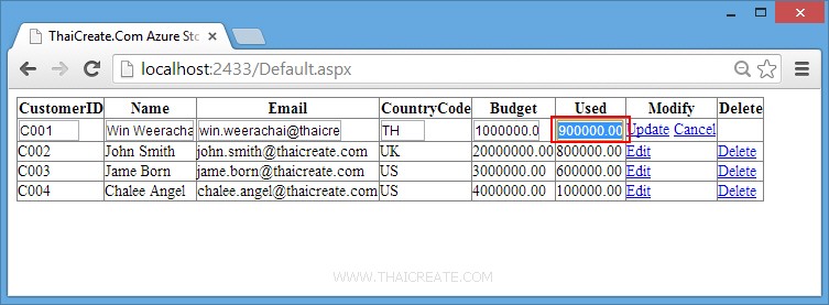 How to use .NET (ASP.Net) Update Entity in Table Storage