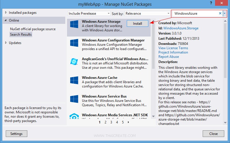 Visual Studio Azure Storage