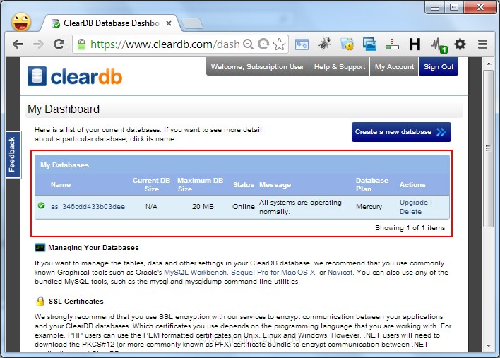 Azure ClearDB MySQL Database