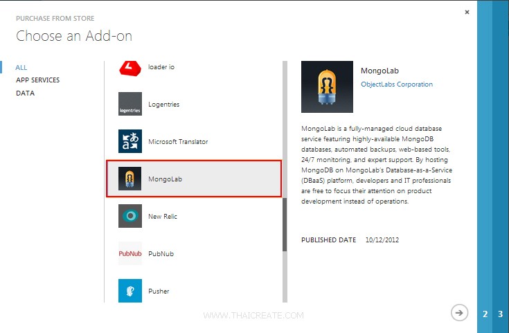MongoLab Azure Store