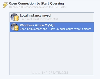 MySQL บน Windows Azure ด้วย MySQL Workbench MySQL บน Windows Azure ด้วย MySQL Workbench
